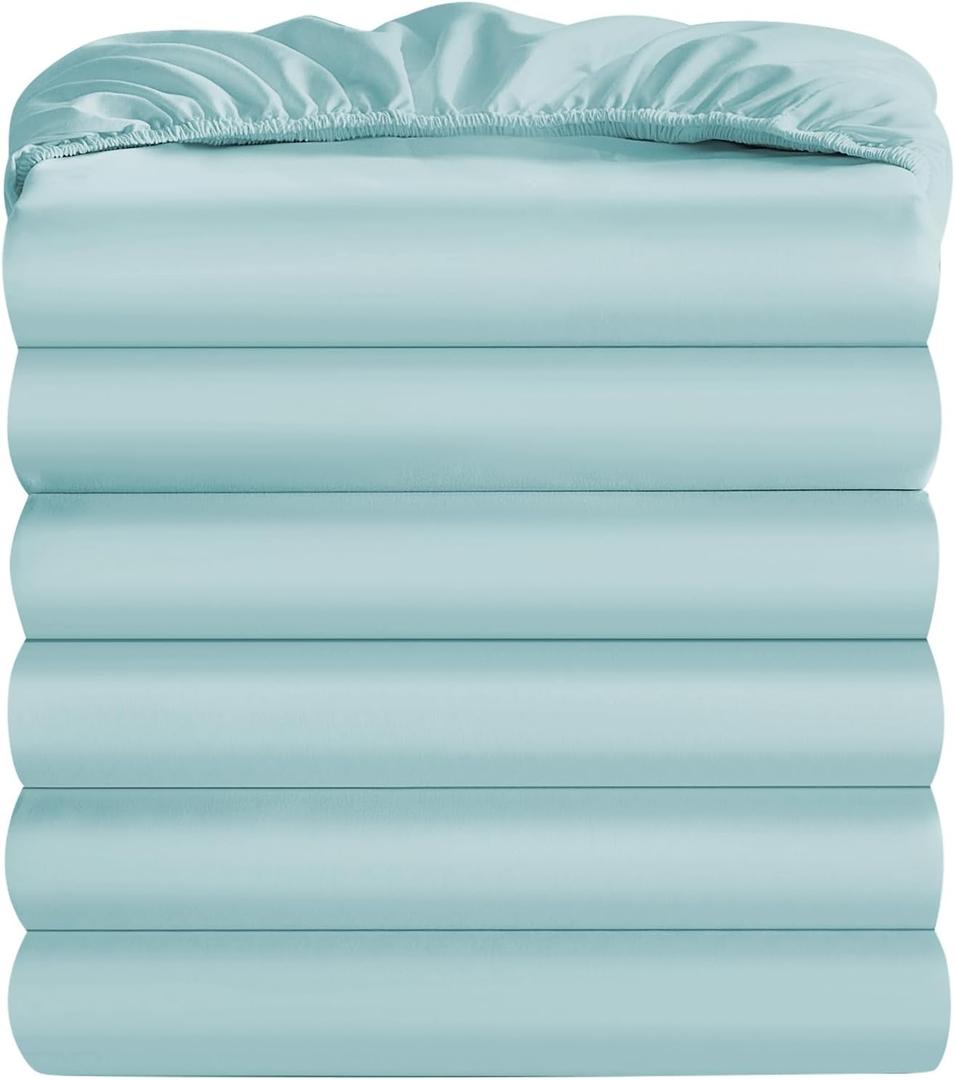 Maple&Stone Twin Fitted Sheet Only - Bulk Pack of 6 Bottom Sheets - Premium Soft & Breathable, Brushed Microfiber Fabric for Twin Size, Light Blue