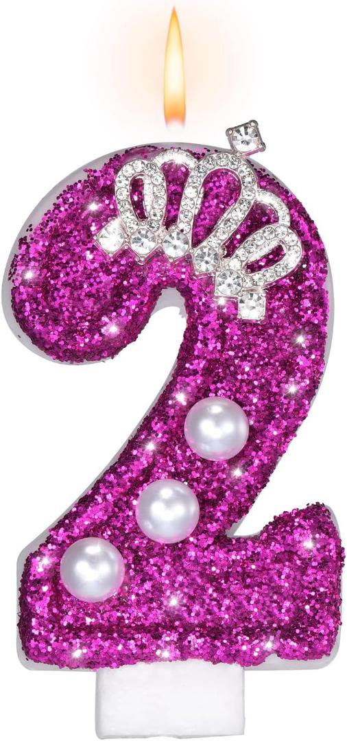 Saododku Birthday Candles, Number Candles for Birthday Cakes, Purple Birthday Candles Sparklers with Pearls, 2.9" Number 2,6,7,1,6, Candle for Birthday Cake Girl, Set of 5