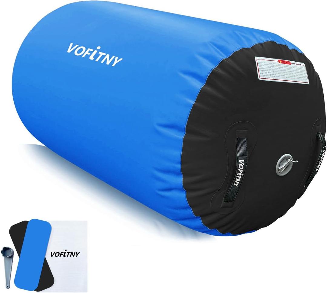 VOFiTNY Gymnastics Tumbling Equipment Air Barrel Inflatable Octagon Tumbler Roller Back-bend Trainer Cheerleading Without Pump (3.3'L x 2'D, Blue/Black No Pump)