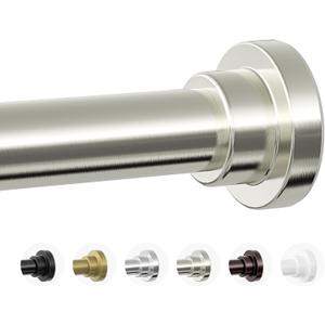 Mcrbeay Shower Curtain Rod, 1" Diameter Heavy Duty Tension Shower Rod, Non Slip Adjustable 28-74 inch No Drill Shower Curtain Rods Spring Tension For Bathroom, Shower Stall, No Rust, Brushed Nickel