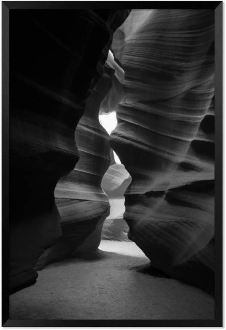 Antelope Slot Canyon Black and White Black Framed Canvas Wall Art for Bedroom Living Room Kitchen Bathroom Posters Prints Pictures Wall Decor Painting Artwork 12x16 (Multi5)