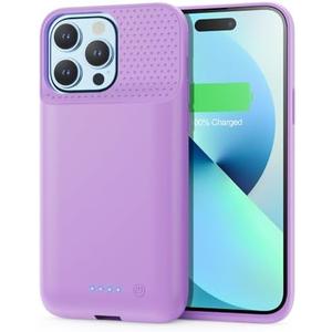 Battery Charging Case for iPhone 12Pro Max/13Pro Max/14Pro Max/14 Plus (6.7 Inch), Powerful 8600mAh Portable Rechargeable Charger Case for iPhone 14ProMax/14Plus/13Promax/12Promax Battery Case-Purple