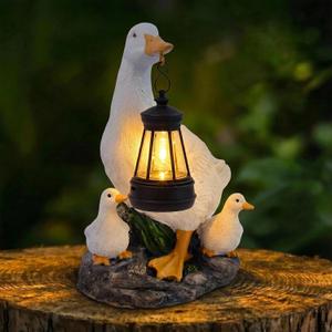 Solar Duck Family Garden Statue with Lights, Resin Mother Duck & Ducklings Figurine Outdoor Decor for Lawn Yard Patio Pathway