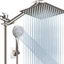 Shower Head Combo(Brushed Nickel),8 Inch High Pressure Rain Shower Head with 11 Inch Adjustable Extension Arm and 5 Settings Handheld Shower Head Combo,Powerful Shower Spray Against Low Pressure Water (8'' Showerhead Set)