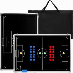 Magnetic Soccer Coaching Board, 35.5"x24" Extra-Large, Double-Sided Black Tactical Board, 27 Colored Magnets, Marker, Eraser, Wall-Mountable for Coaching