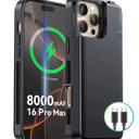 NEWDERY 8000 mAh Battery Case for iPhone 16 max  Qi Wireless Charging & Wired Headset & Sync-Data Supported, Portable Protective Charger Cover