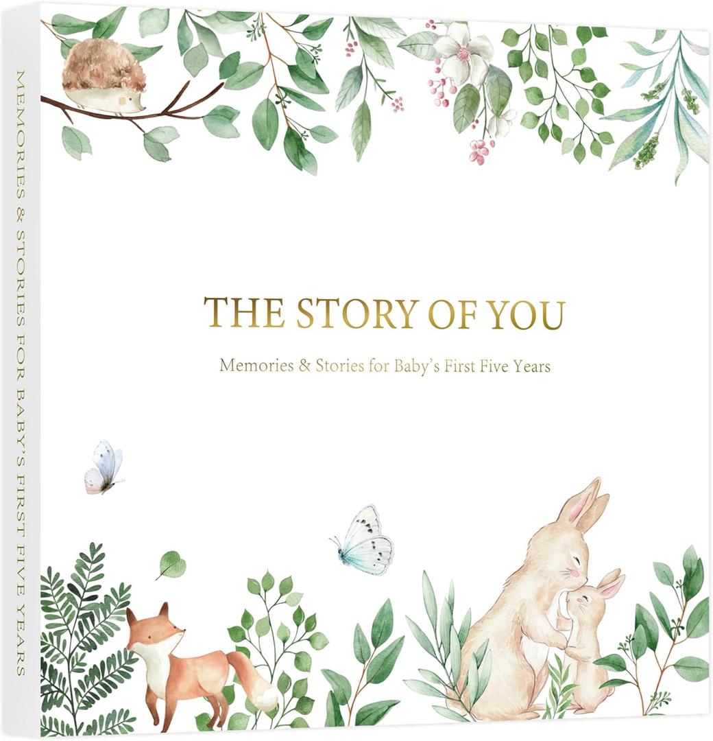 Keepsake Baby Book, Baby Memory Book for Boys and Girls, First 5 Year Baby Milestone Book from Birth to Age 5, Keepsake Album with Inner Pockets, Durable Hardcover Book for New Parents, 132 Pages