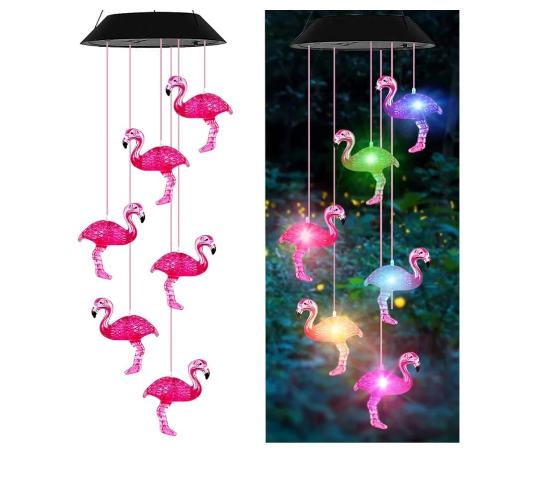 Solar Wind Chimes Flamingo,Birthday Gifts for Mom Grandma Dad, IP65 Waterproof Memorial with 7 Color Changing LED Lights, Outdoor Decor Garden Yard Decorations