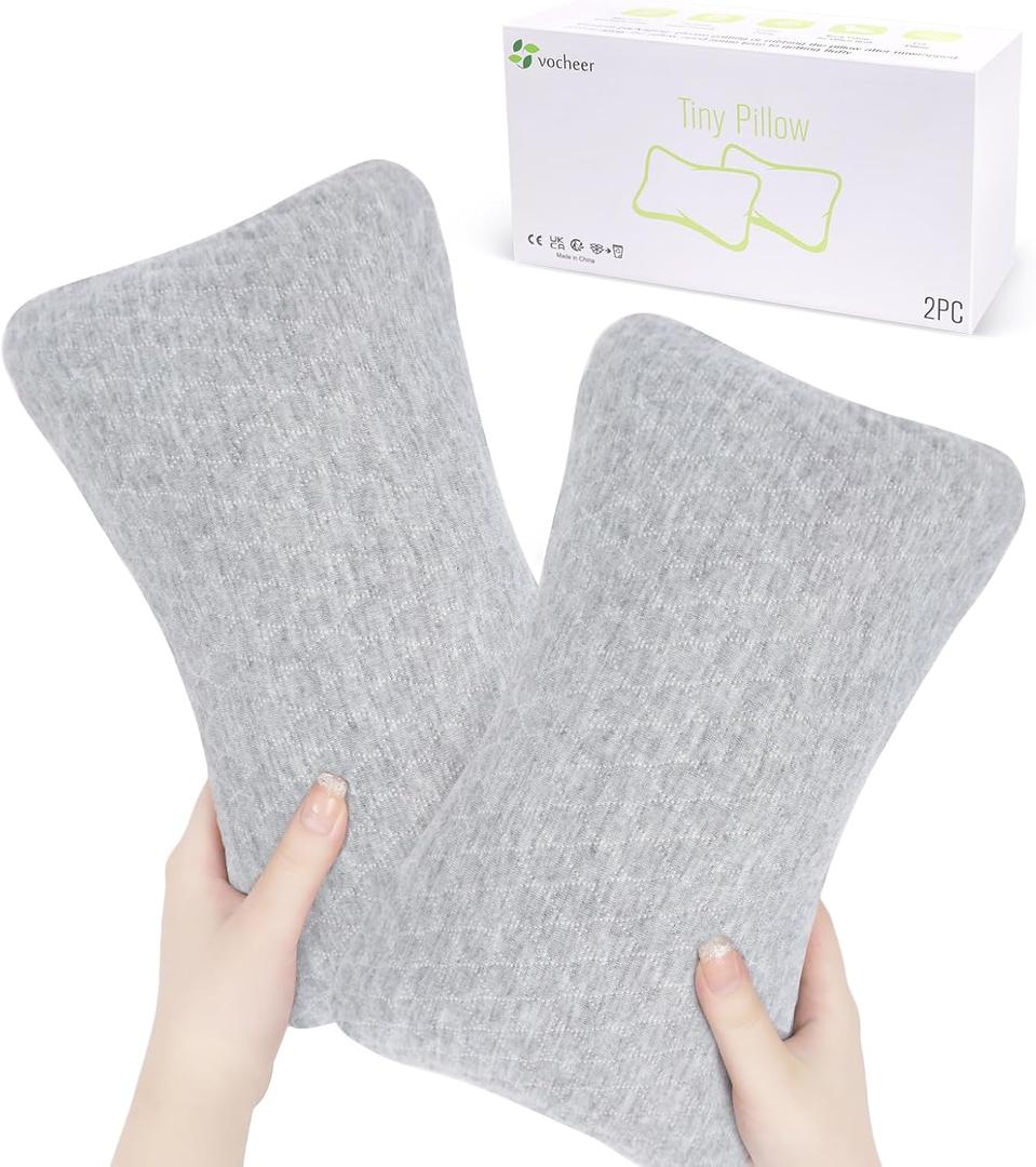 vocheer Small Pillows for Sleeping, 11"x 7" Mini Travel Pillow, Tiny Pillows for Neck, Wrist, Lumbar and Knee, Pets Pillow, Cotton, Machine Washable,Light Grey-2PC