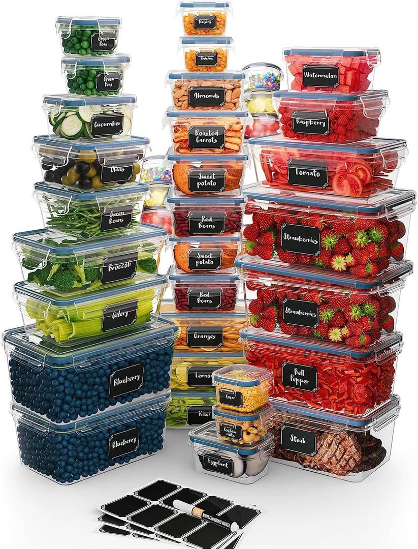 Chef's Path 72 Piece Airtight Food Storage Containers with Lids, 36 Containers and Lids, Stackable Kitchen and Pantry Canisters for Meal Prep and Food Storage - Transparent, Large, Medium, Small