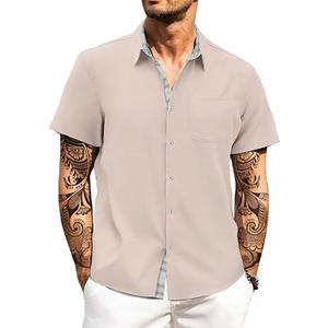HUNGSON Men's Button Down Shirts Short Sleeve Casual Shirts Summer Beach with Pocket Size XL