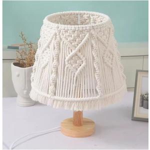 Table Light Handmade Bedside Desk Lamp Wooden Base Ivory White Woven Lampshade Decor Bedroom Living Room Nursery