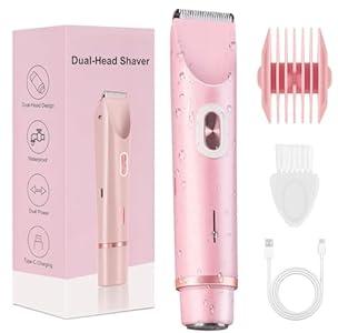 Bikini Shaver,Bikini Trimmer for Women, Glow Aura Electric Razor 2in1 Women's Shaver Dual Head Women's Trimmer for Leg Arm Body Grooming Tool,Silky and Painless and Efficient Cleaning Pink