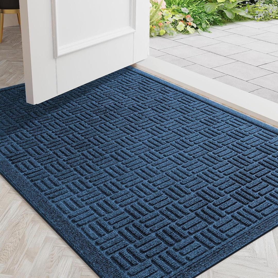 Front Door Mat Outside Entrance, 36" x 24", Heavy Duty Welcome Mat, Stain and Fade Resistant, Dirt Trapper Doormat, Super Absorbent Indoor Outdoor Entryway Mat with Non-Slip Backing, Blue