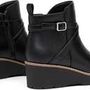 Athlefit Women's Wedge Ankle Boots Fashion Platform Lug Sole Buckle Short Booties with Side Zipper (6, Black)