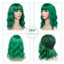Green Wig and Sunglasses Set - 15 Inch Wavy Wig With Bangs - Heat Resistant Shoulder Length Curly Bob Wigs for Women - Bachelorette Party Costume Cosplay (Green)
