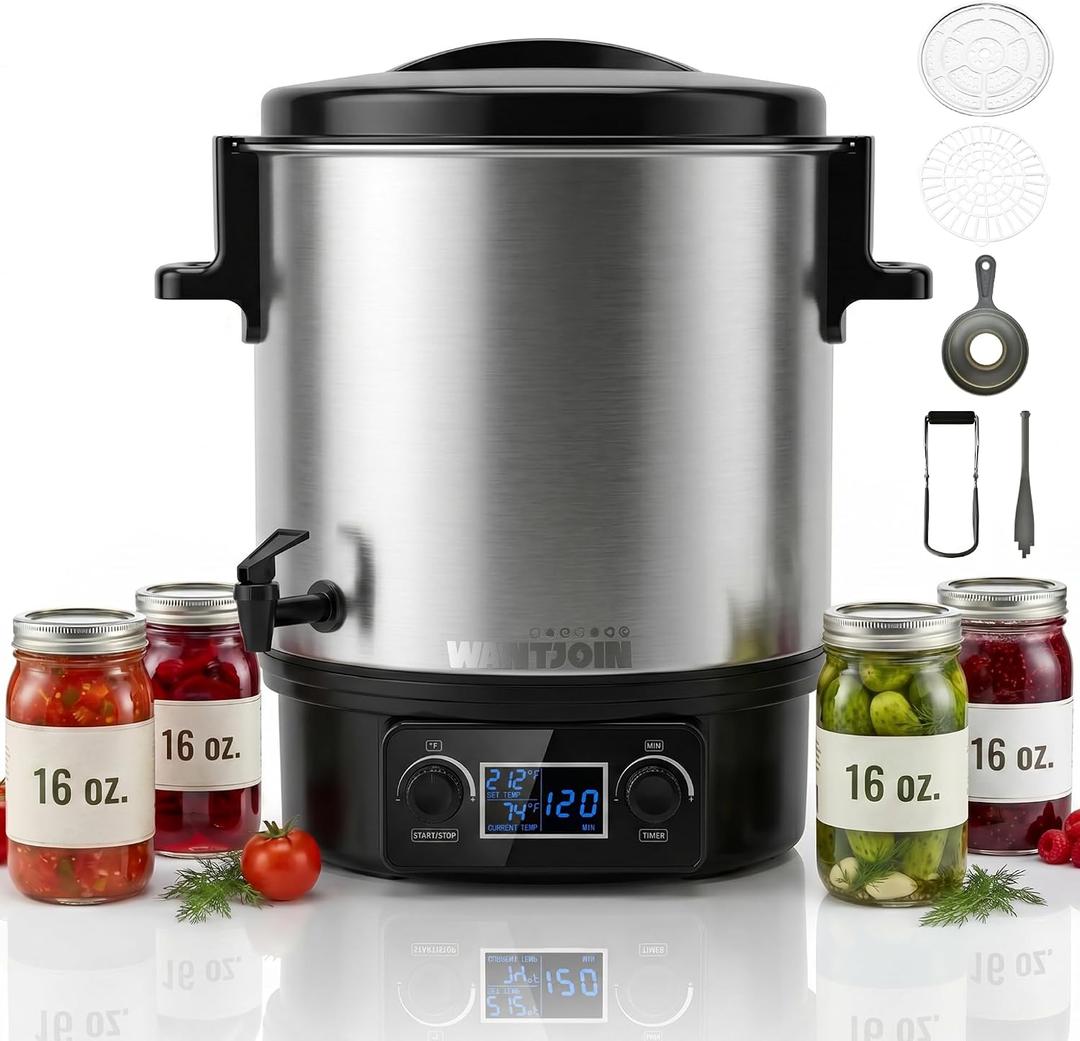Wantjoin Electric Canner - 28.5QT Large Capacity 1500W Fast Heating Intelligent Digital Control Electric Water Bath Canner for Canning Jams Sauces Pickles with Safety Handles & Easy Drainage