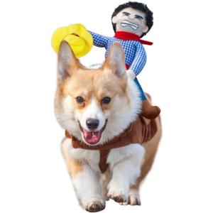 Cowboy Rider Dog Costume for Dogs Outfit Knight Style with Doll and Hat Pet Costume (M)