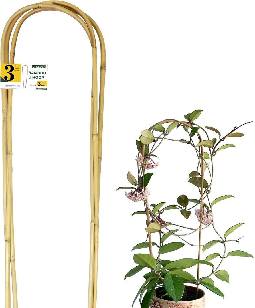 Jollybower Natural U-Hoops Bamboo Plants Trellis 3Ft, Garden Trellis U-Shape for Climbing Plants, Garden Arch Trelli Support for Potted Plants, Vines, Ivy Climbing Plants, Flowers-3 Pack, U-Shaped 3Ft
