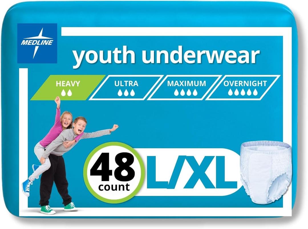 Medline Drytime Disposable Protective Youth Underwear, Large/XL, 12 Count (Pack of 4)