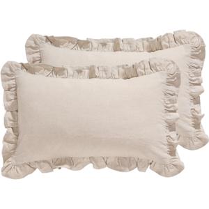 patdrea Linen Shabby Chic Decorative Throw Pillow Covers 12"x20" Set of 2,Farmhouse Linen Pillow Covers with Ruffles,Rectangle Sturdy Throw Pillow Case for Couch Sofa Bed Living Room Coomburg Linen