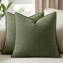 18x18 Inch Set of 2 Decorative Linen Solid Throw Pillow Covers Boho Accent Farmhouse Pillowcases Modern Neutral Spring Home Decor for Couch Sofa Living Room Bed, Dark Olive Green