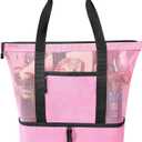 Mesh Beach Tote Bag - Large With Cooler, Waterproof Sandproof for Women, Swim Pool Travel Daily Use, Pink