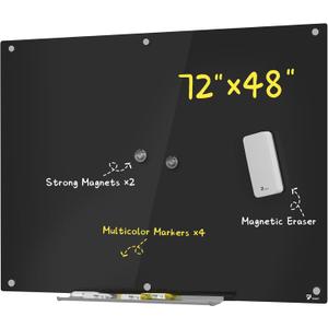 TOWON 6 x 4ft Glass Whiteboard Wall, Black Magnetic White Board Dry Erase 72 x 48 in, Big Glass Dry Erase Board with Multi-Color Markers, Strong Magnets, Pen Tray and Eraser, Frameless TOWON 6 x 4ft Glass Whiteboard Wall, Black Magnetic White Board Dry Erase 72 x 48 in, Big Glass Dry Erase Board with Multi-Color Markers, Strong Magnets, Pen Tray and Eraser, Frameless