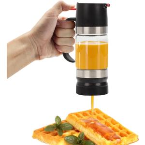 Honey Dispenser No Drip with Base, 11.83OZ Glass Honey Jar pot with Handle, Syrup Dispenser for Coffee or Tea, Mess Free Honey Dispenser for Honey and Syrup, Honey Container (Black, 350ml)