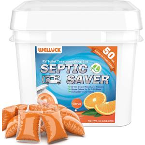 WELLUCK RV Toilet Treatment Drop-Ins, 50 Pack - 50 Week Supply Black Tank Deodorizer | Breaks Down Waste & Tissue | Septic Safe Treatment for RV, Camper, Marine Toilet | Citrus Scents