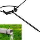 1 Pack Rainwater Downspout Bracket with Strap, Adjustable Heavy Duty Metal Gutter Downspout Bracket Black Longer Downspout Holder Stake Rust-Proof Downspout Extension Anchor Pipe Support for Lawn Yard