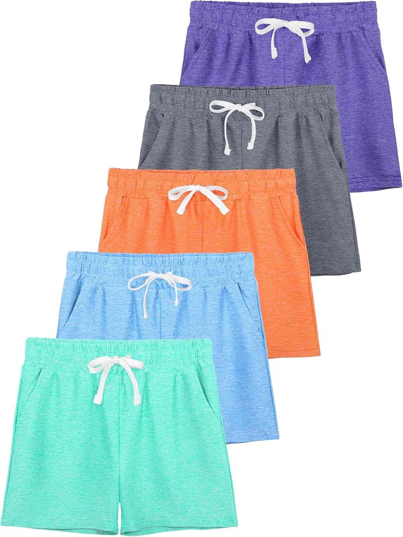 5 Pack Girls Shorts Athletic Soccer Running Active Dry-Fit Sports Basketball Shorts with Drawstring Pocket