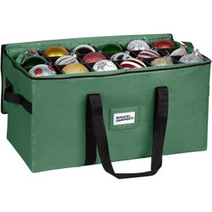 Christmas Ornament Storage Container, Box Stores Up to 54-4", Adjustable Dividers, Large Organizer Bin to Protect and Store Holiday Décor - Green