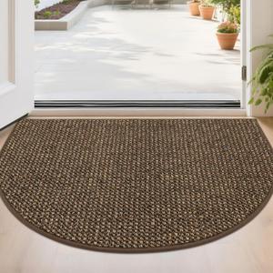 BEQHAUSE Dirt Trapper Door Mat 24" x 36" Half Circle Non-Slip Washable Doormats Entrance Rugs Absorbent Welcome Low Profile Floor Mats for Front Back Door and Entryway, Brown