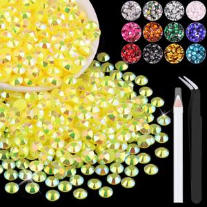 1200PCS 6mm Resin Jelly Rhinestones in Bulk (Lemon Yellow AB), Bedazzling Flatback Crystals Rhinestones for Crafting DIY Nail Decoration, Gems Diomand Charms for Tumbler Shoes Clothing Fabric