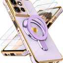 for Motorola Moto G Power 5G 2025/2026 Love Heart Kickstand Case with Screen Protector: Luxury Plated Gold Edge Soft TPU Shockproof Protection Cover for Moto G Power 5G 2025/2026 (Purple)