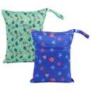 ALVABABY 2pcs Cloth Diaper Wet Dry Bags Waterproof Reusable with Two Zippered Pockets Travel Beach Pool Daycare Soiled Baby Items Yoga Gym Bag for Swimsuits or Wet Clothes LZX4344