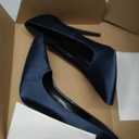Elisabet Tang High Heels Womens Pointed Toe Heels Satin Pumps Stiletto Bridal Party Dress Evening Wedding Shoes for Woman Navy Blue, Size: 8.5