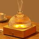 200ml Glass Dome Essential Oil Diffuser, Ultrasonic Aroma Diffusers with Plastic Free Glass Reservoir Wood Base with Timer Auto-Off Brightness Adjustable Flame Light, DN-839