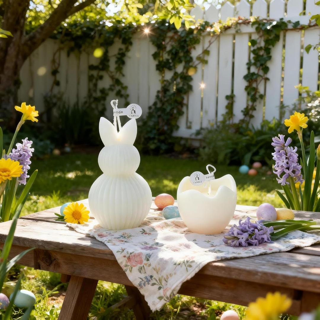 Easter Theme Scented Candle Set,Textured Rabbit & Cracked Egg Soy Wax Floral Decorative Candles,Spring Easter Bunny Home Decor & Holiday Gift Idea