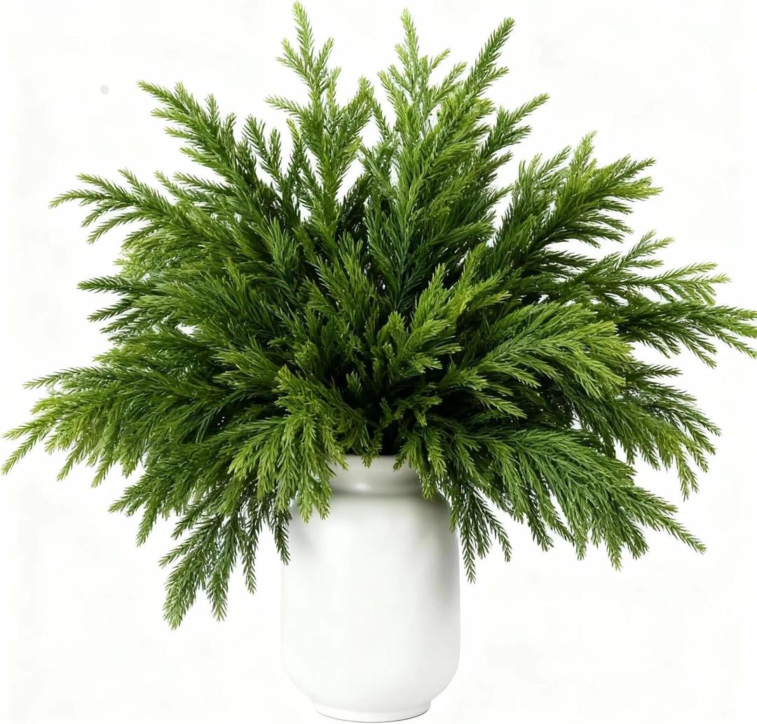 12 Pcs Real Touch Norfolk Pine Stems 18", Greenery Artificial Realistic Pine Branches for Table Decorations, Faux Picks for Crafts, Vase & Tree Filler