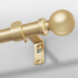 Gold Long Curtain Rods for Windows 66 to 120 Inch, Adjustable Heavy Duty 1" Diameter Decorative Curtain Rod with Gold Round Finials, Modern Easy Install Extendable Metal Drapery Pole Set