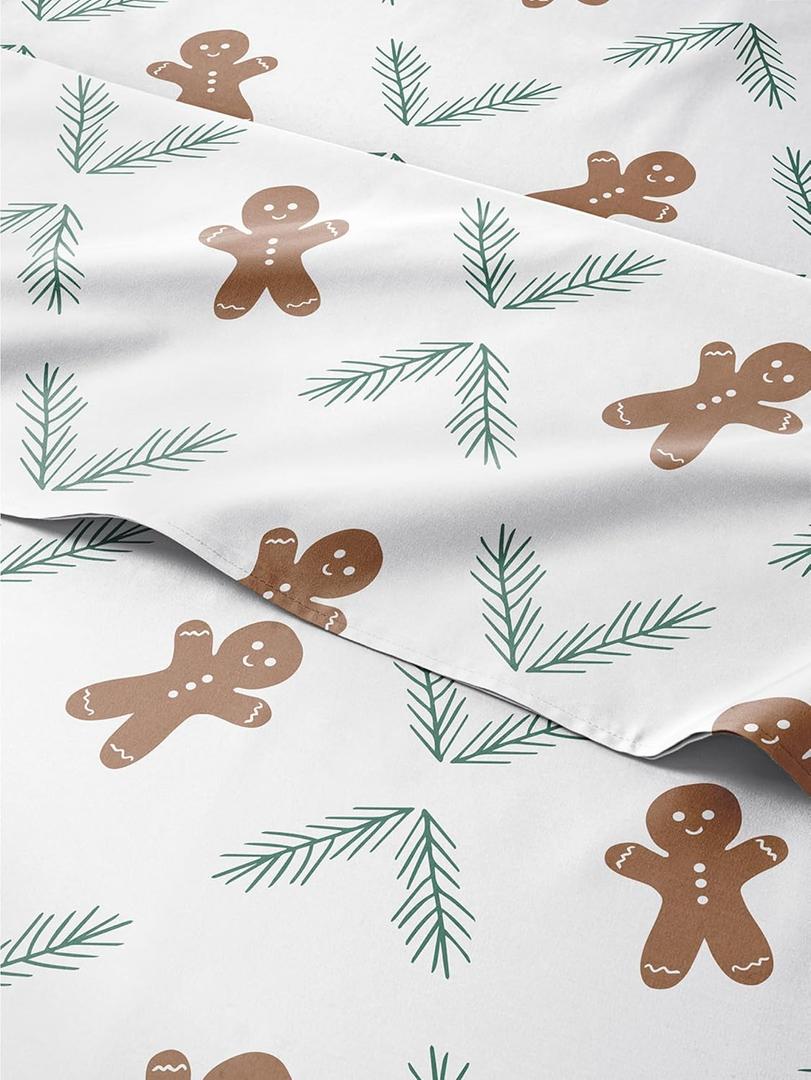 Twin Christmas Gingerbread Cookie Sheet Set - Holiday Xmas Pattern Bedding Set - Deep Pockets - Snug Fit - 3 Piece - Wrinkle Free - Comfy Festive Winter - Holiday Sheets for Women, Men, Kids & Teens