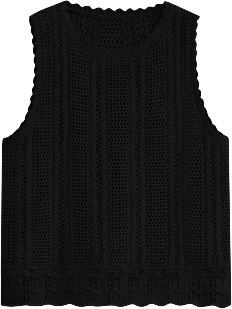 Fisoew Crochet Tops for Women 2026 Spring Summer Sleeveless Sweater Tank Fashion Beach Resort Wear Vacation Cover Ups Clothes