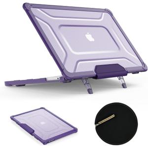 SEYMAC stock Case for MacBook Pro 14 inch, Shock-Absorbing Protection with Folding Stand &Mouse Pad Case for MacBook Pro 14 inch, Purple