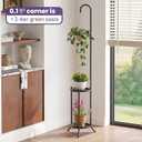 2-Tier Metal Plant Stand with Hanging Hook, Indoor Outdoor Plant Shelf, Heavy Duty Plant holder Rustproof Iron Multiple Plant Round Supports Rack for Planter Corner Garden Balcony Patio (Black)