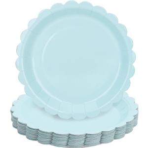 4 x 30 Pcs Light Blue Plates 7 Inch Baby Blue Scalloped Plates Disposable Dessert Plate for Wedding Baby Shower Birthday Party