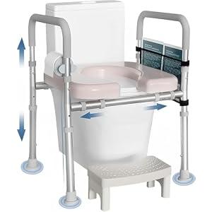 Raised Toilet Seat with Handles, Toilet Seat Riser for Seniors with Adjustable Height & Width, 450lbs Handicap Elevated Toilet Seat for Elderly, Pregnant, Fit Any Toilet (Add Assistance Steps)