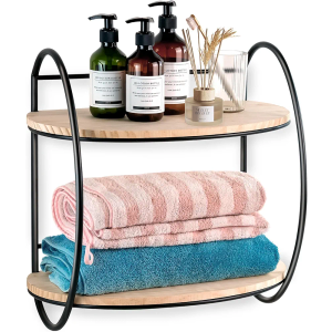 Industrial Wall Shelves 19.7 x 17.3 Inch Floating Shelves for Bathroom Wood Located Above The Toilet Storage 2 Tier Bathroom Shelf Wall Mounted