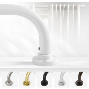White Wrap Around Curtain Rods 28 to 48 Inch:Blackout Heavy duty Adjustable Window Curtain Rod for Bedroom,Industrial Darkening Curved French Metal Single Drapery Rods Easy Install,Pure White